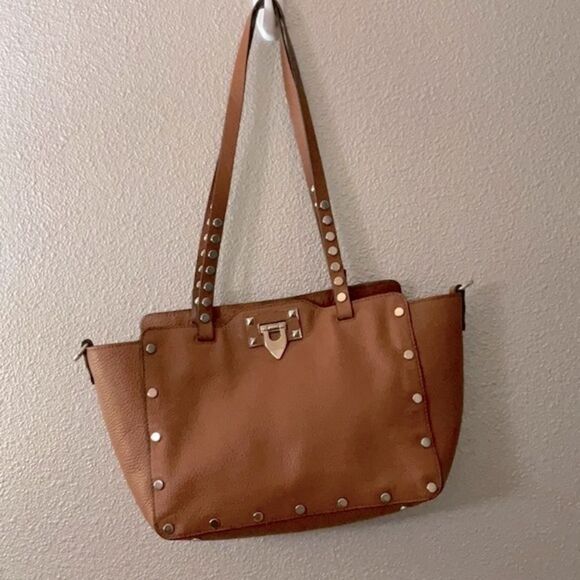 🍁$20 sale🍁LAUREN Teffel studded pebbled leather tote bag interior zip pocket - Picture 1 of 11